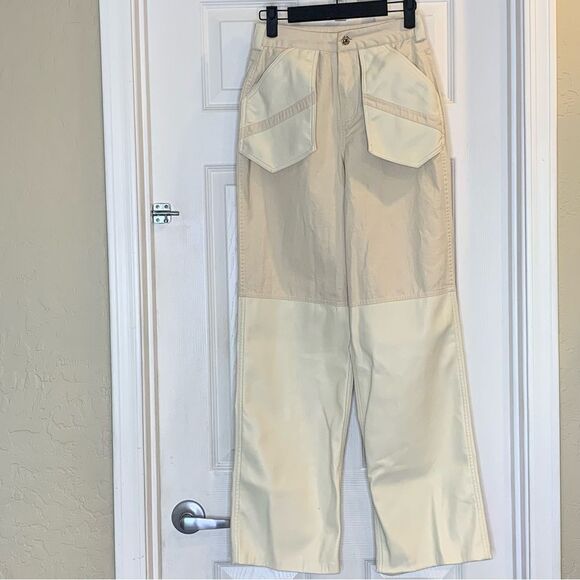 Mistress Rocks Faux Leather and Twill Paneled Pants Cream Size Extra Small - Picture 2 of 10